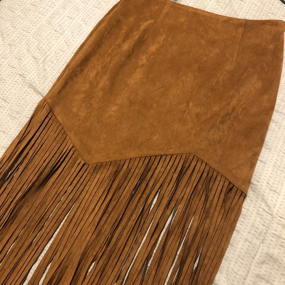 Rumor Boutique Dresses & Skirts - Rumor  Faux Suede Camel Fringe Skirt Western